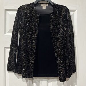 Black Velvet Rhinestone Embellished Twofer Top Women's Medium Petite